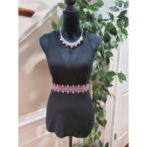 White House Black Market Embroidered Waist Band Ring Back Top Blouse Size Small